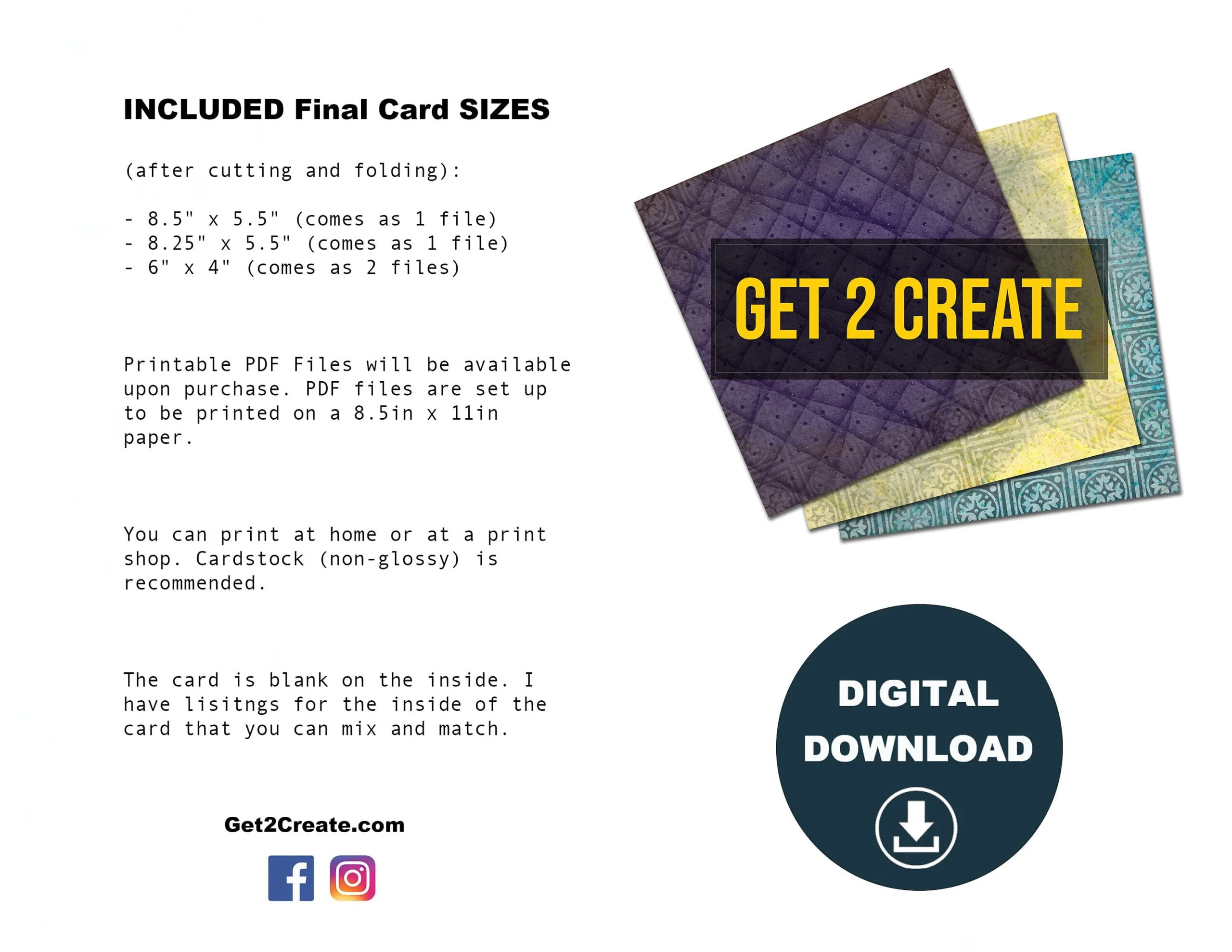 Get Well Printable Card, Instant Download, Get Well Soon, Feel Better, Blank Inside, Various Card Sizes, Print On Regular 8.5" x 11" Paper - Image 2
