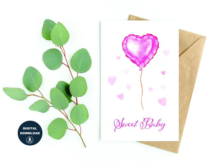 Sweet Baby Printable Card, Instant Download, Baby Shower, Blank Inside, Various Card Sizes, Print On Regular 8.5" x 11" Paper