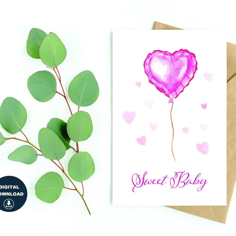 Sweet Baby Printable Card, Instant Download, Baby Shower, Blank Inside, Various Card Sizes, Print On Regular 8.5" x 11" Paper