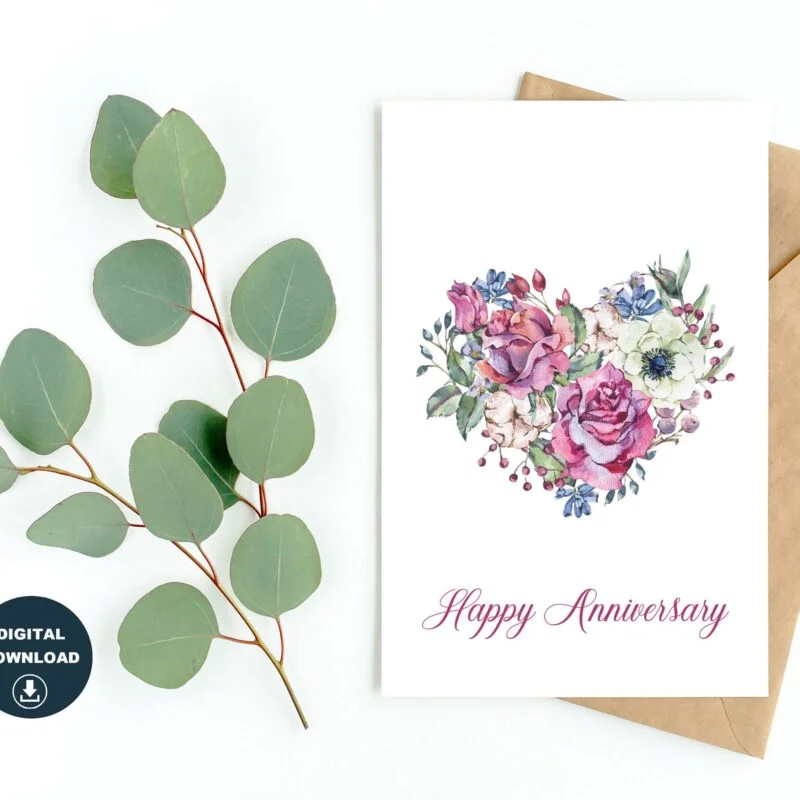 Anniversary Card Printable Greeting Card Instant Download Happy Anniversary  Card Blank Inside Various Card Sizes Prints On 8.5" x 11" Paper