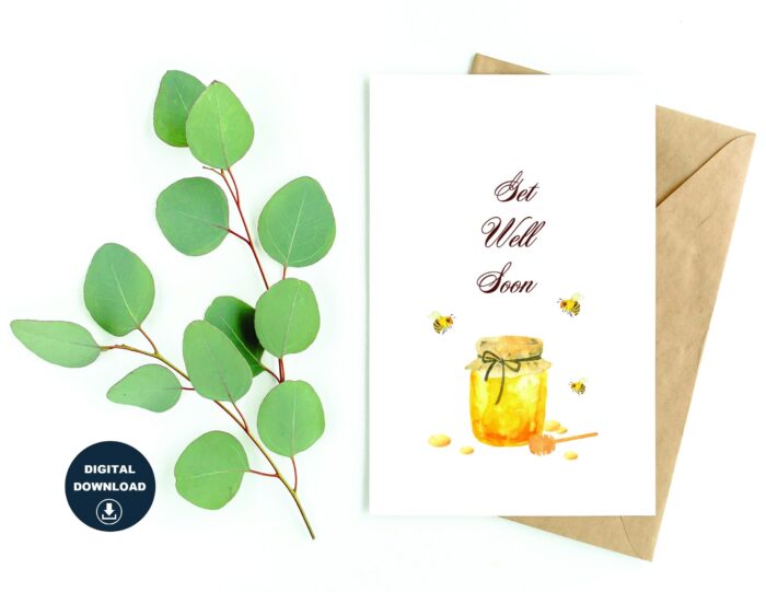 Get Well Printable Card, Instant Download, Get Well Soon, Feel Better, Blank Inside, Various Card Sizes, Print On Regular 8.5" x 11" Paper