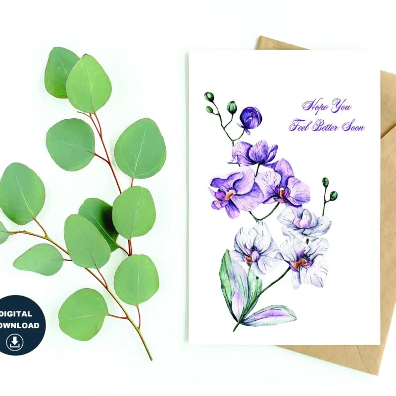 Get Well Printable Card, Instant Download, Get Well Soon, Feel Better, Blank Inside, Various Card Sizes, Print On Regular 8.5" x 11" Paper