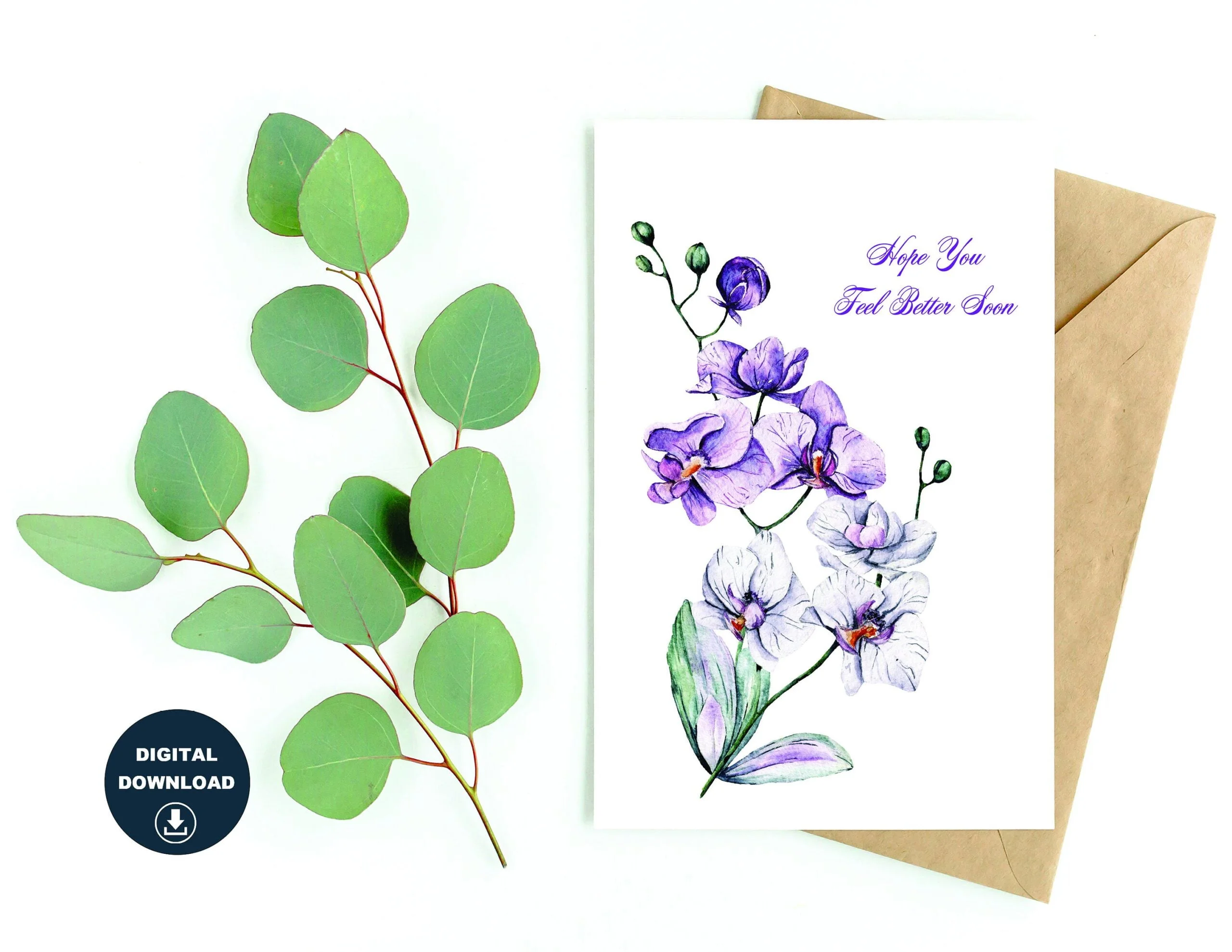 Get Well Printable Card, Instant Download, Get Well Soon, Feel Better, Blank Inside, Various Card Sizes, Print On Regular 8.5" x 11" Paper