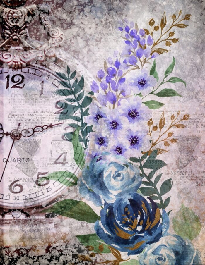 Junk Journal Printable Digital Pages Scrapbook Print Vintage Clock Digital Paper Set Instant Download Pack Junk Journal Floral Paper Kit - Image 7