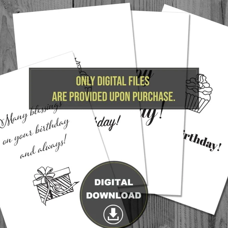 Set of 10 Printable Birthday Sentiments, Instant Download, Blank Card, Inside of a Greeting Card, Birthday Wishes, Word Art, Happy Birthday