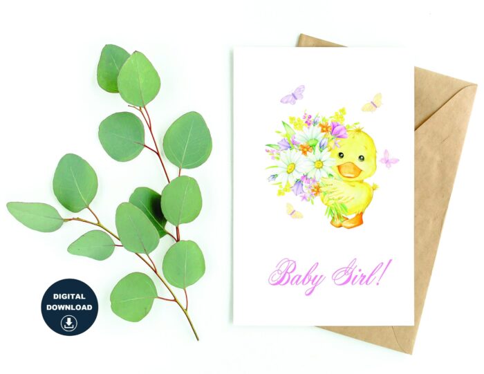 Welcome Baby Girl Printable Baby Shower Card, Instant Download, DIY Greeting Card, Print On a Regular Size Paper or A4 Paper