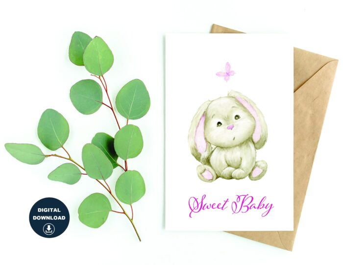 Sweet Baby - Welcome Little One, Baby Shower Greeting Card, Instant Download, DIY Printable Card, Print On a Regular Size Paper or A4 Paper