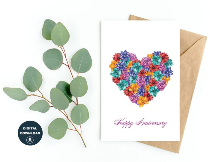 Anniversary Card Printable Greeting Card Instant Download Happy Anniversary  Card Blank Inside Various Card Sizes Prints On 8.5" x 11" Paper