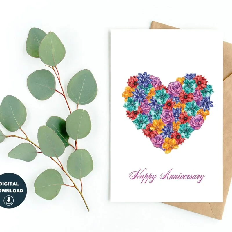 Anniversary Card Printable Greeting Card Instant Download Happy Anniversary  Card Blank Inside Various Card Sizes Prints On 8.5" x 11" Paper