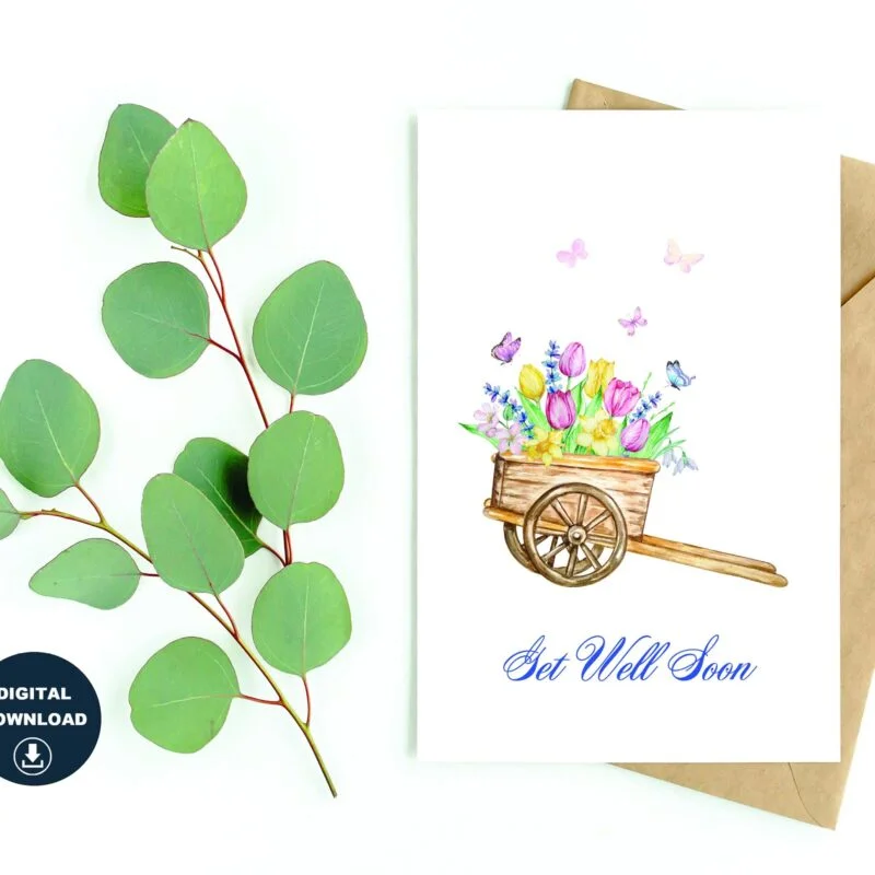 Get Well Printable Card, Instant Download, Get Well Soon, Feel Better, Blank Inside, Various Card Sizes, Print On Regular 8.5" x 11" Paper