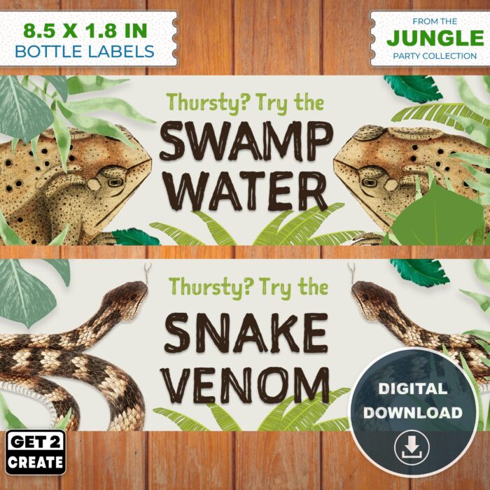 Kids Party Printable Water Bottle Labels Jungle Theme Birthday Party Decor Instant Download Kids Party Bottle Labels Print at Home DIY Party - Image 2