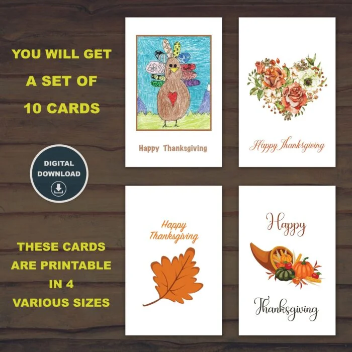 Set of 10 Thanksgiving Cards, Printable Cards, Instant Download, Blank Inside,  Last Minute - Print at Home Cards, Different Sizes Available - Image 3