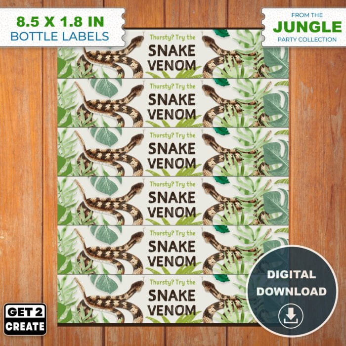 Kids Party Printable Water Bottle Labels Jungle Theme Birthday Party Decor Instant Download Kids Party Bottle Labels Print at Home DIY Party - Image 4