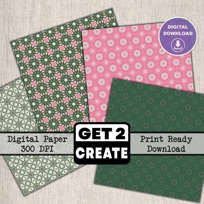 Green & Pink Abstract Tiles Printable Digital Paper 12x12 inch Scrapbook Pages Set of 12 Instant Download DIY Print At Home Commercial Use - Image 4