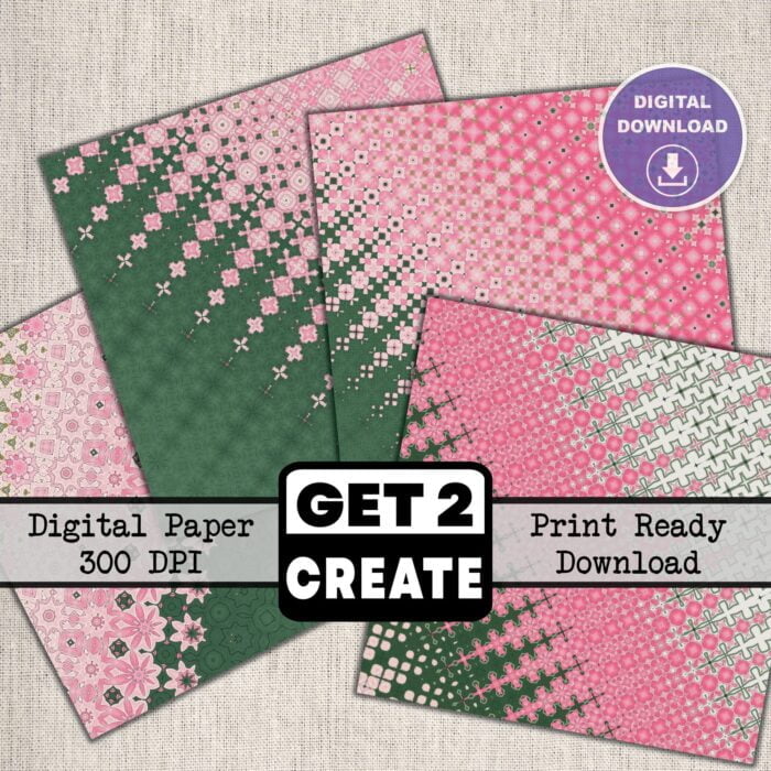 Green & Pink Abstract Tiles Printable Digital Paper 12x12 inch Scrapbook Pages Set of 12 Instant Download DIY Print At Home Commercial Use - Image 5