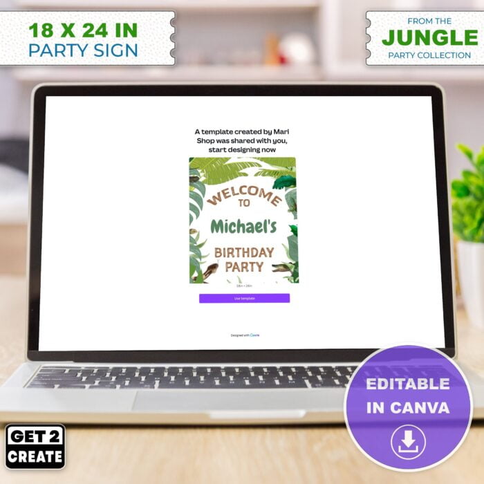 EDITABLE Party Sign Jungle Theme Birthday Party Template Edit CANVA Jungle Themed Kids Party Printable Personalize Name Welcome Party Sign - Image 2