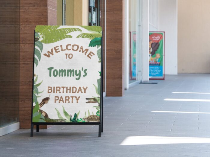 EDITABLE Party Sign Jungle Theme Birthday Party Template Edit CANVA Jungle Themed Kids Party Printable Personalize Name Welcome Party Sign - Image 9