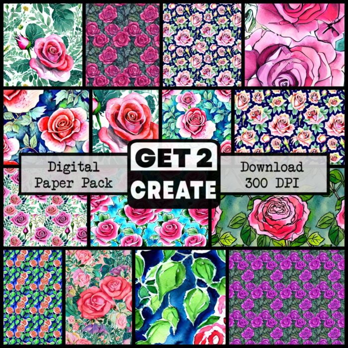 Roses in Bloom Printable Digital Paper 12x12 inch Scrapbook Background Pages Pack of 12 Instant Download DIY Print At Home Commercial Use - Image 3