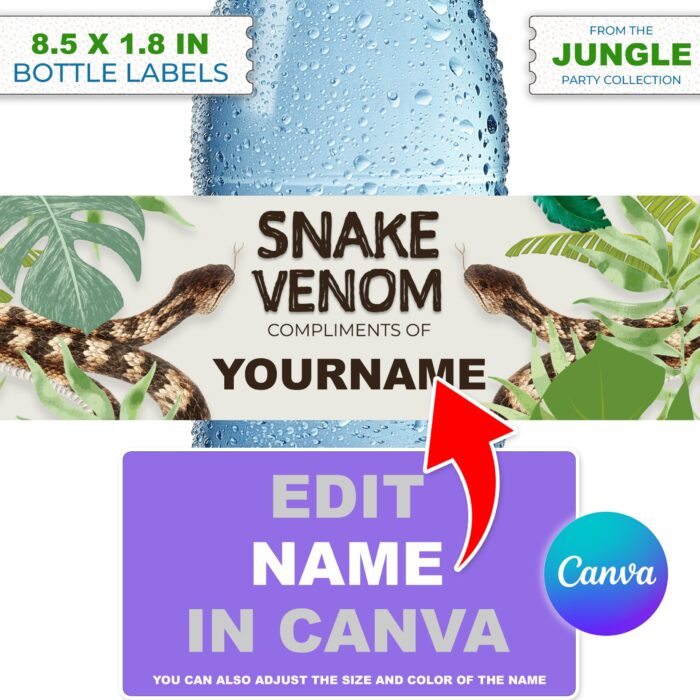 DIY Water Bottle Label Kids Party Editable Canva Template DIY Printable Kids Jungle Party Decor Bottle Label Personalize in Canva Edit Name - Image 3