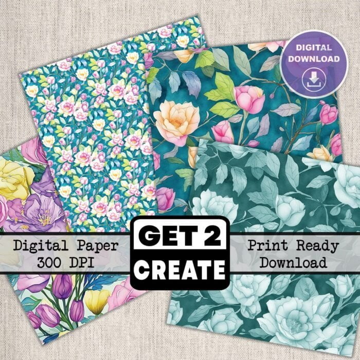 Watercolor Wild Flowers Printable Digital Paper Pack 12x12 inch Scrapbook Pages Set of 12 Instant Download DIY Print-At-Home Commercial Use - Image 3