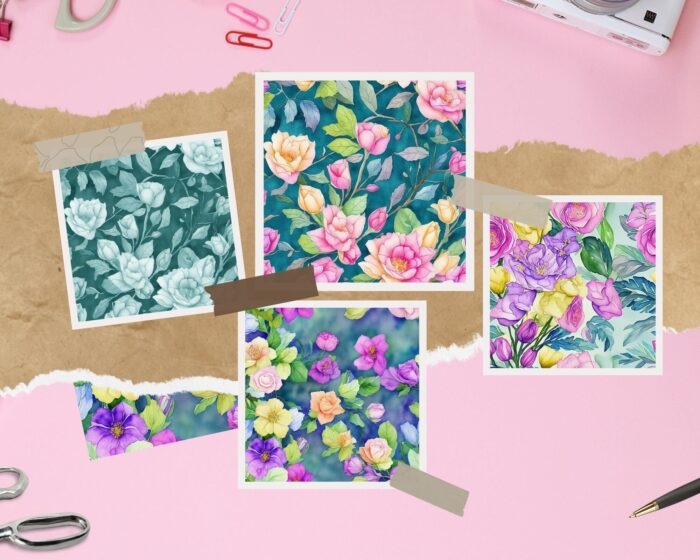 Watercolor Wild Flowers Printable Digital Paper Pack 12x12 inch Scrapbook Pages Set of 12 Instant Download DIY Print-At-Home Commercial Use - Image 6