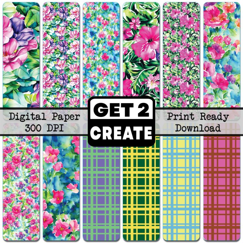 Spring Watercolor Flowers Printable Digital Paper 12x12 inch Scrapbook Pages Set of 12 Instant Download DIY Print At Home Commercial Use