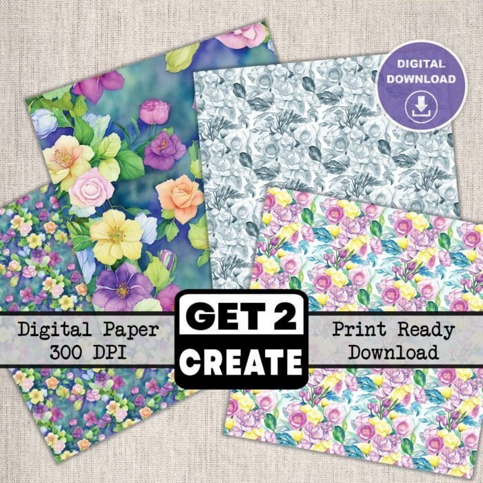 Watercolor Wild Flowers Printable Digital Paper Pack 12x12 inch Scrapbook Pages Set of 12 Instant Download DIY Print-At-Home Commercial Use - Image 4