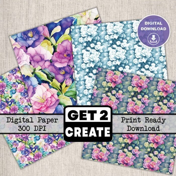 Watercolor Wild Flowers Printable Digital Paper Pack 12x12 inch Scrapbook Pages Set of 12 Instant Download DIY Print-At-Home Commercial Use - Image 5