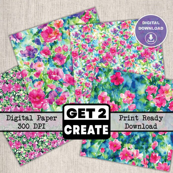 Spring Watercolor Flowers Printable Digital Paper 12x12 inch Scrapbook Pages Set of 12 Instant Download DIY Print At Home Commercial Use - Image 2