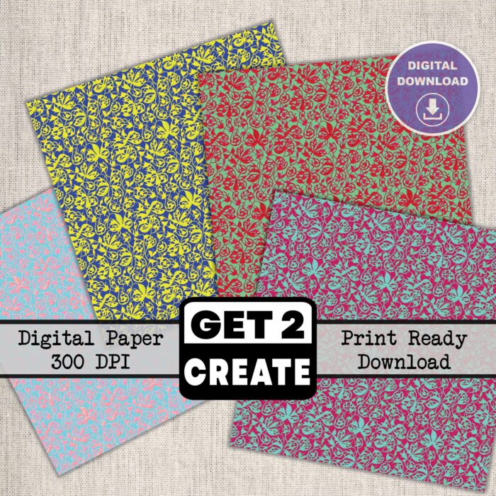 Abstract Flower Patterns Printable Digital Paper Pack 12x12 inch Scrapbook Pages Set of 12 Instant Download DIY Print At Home Commercial Use - Image 3