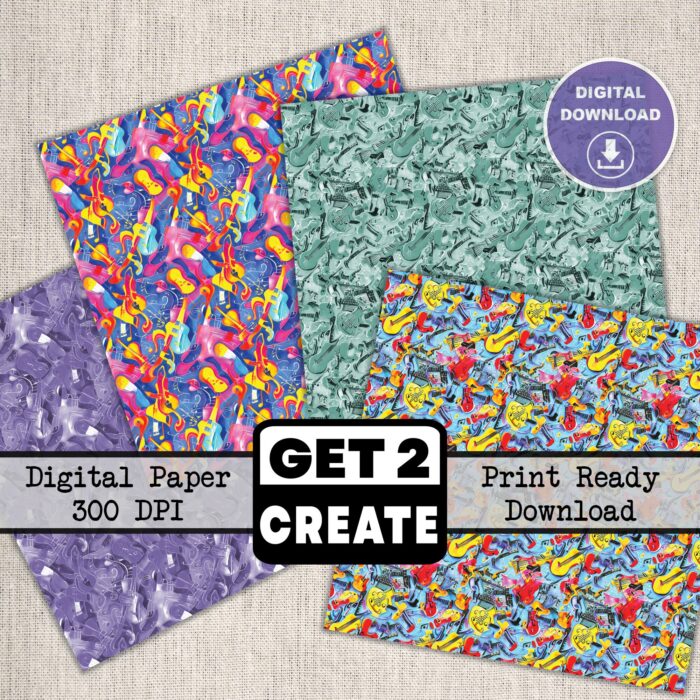 Abstract Music Patterns-2 Printable Digital Paper Kit 12x12 inch Scrapbook Pages Set of 12 Instant Download DIY Print At Home Commercial Use - Image 5