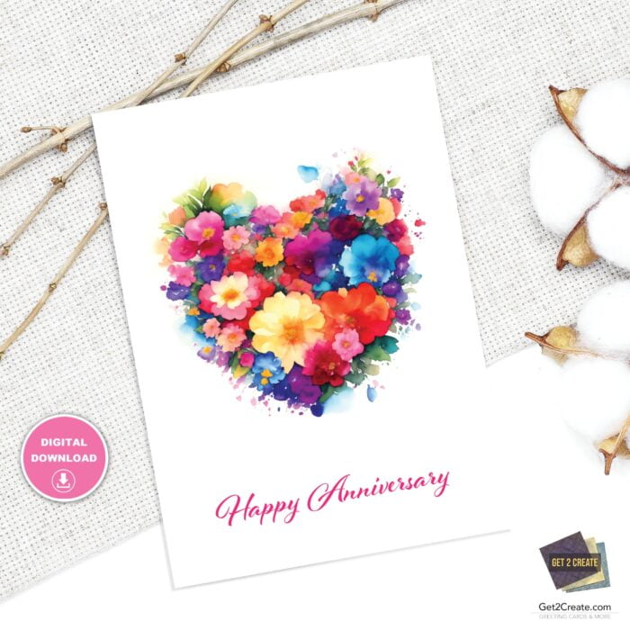 Anniversary Printable Card, Instant Download, Happy Anniversary, Blank Inside, 5"x7" Card, Print On Regular 8.5" x 11" Paper, Celebrate Love - Image 5