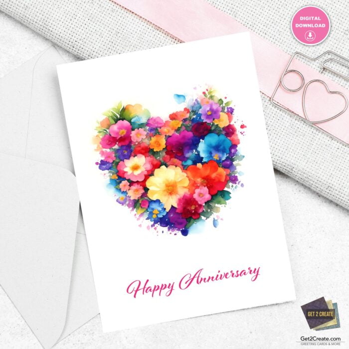 Anniversary Printable Card, Instant Download, Happy Anniversary, Blank Inside, 5"x7" Card, Print On Regular 8.5" x 11" Paper, Celebrate Love